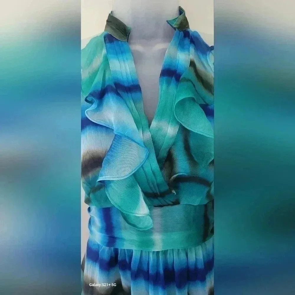 VTG 1990s The Limited Blue Green Mandarin V-Neck Sheath Dress Women's Size 4 - Picture 4 of 16
